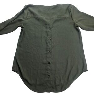 Soho New York & Company Blouse‎ Womens Small Olive Green Good Button Back V-Neck